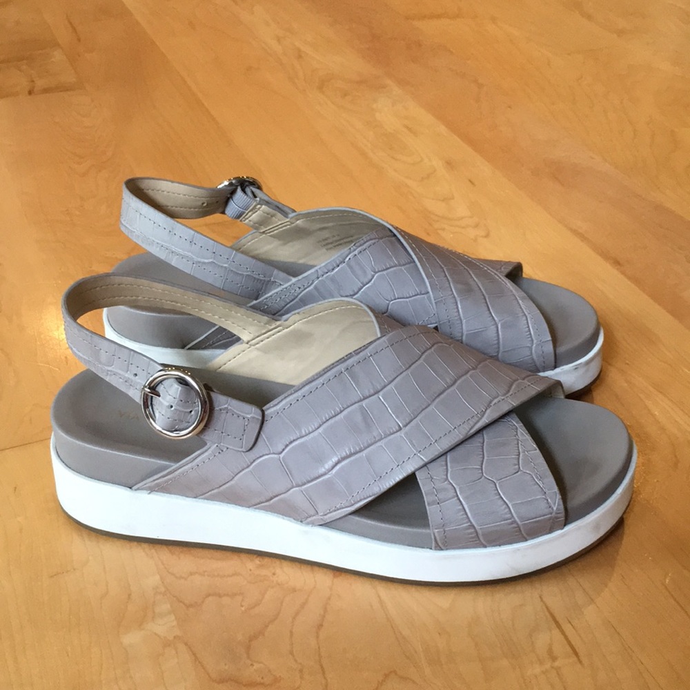 VIA SPIGA | Delila Slingback Platform Sandals Croc Embossed Leather